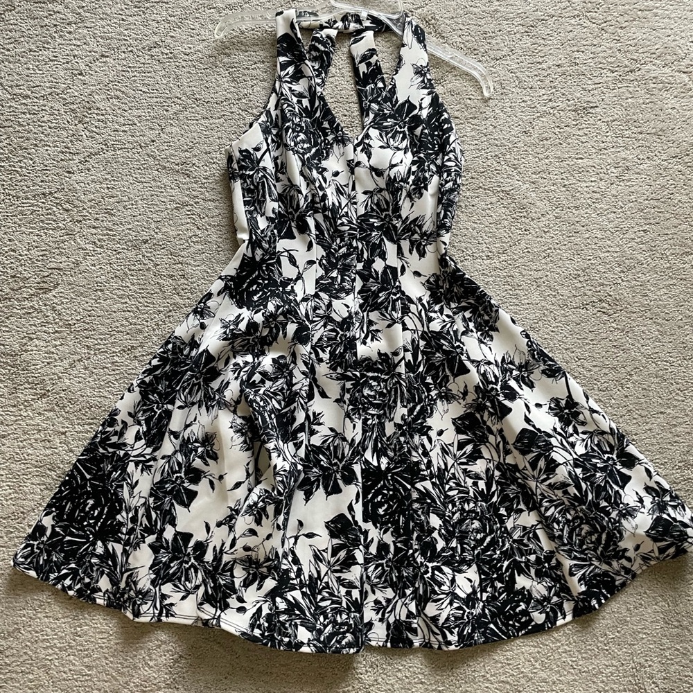 Black + White Floral Halter Dress
